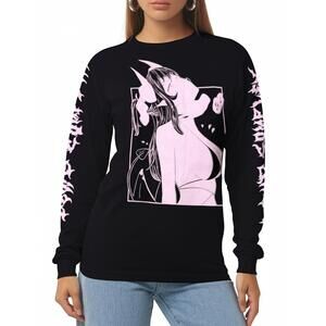 LEWD COMPLEX M Long Sleeve Black Pink Anime Graphic Tee Ecchi Goth Egirl